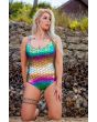 Metallic Shiny Mermaid Fish Scale Fin Rainbow Swimsuit Bodysuit Swimwear 