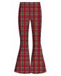 Red Tartan Classic Punk Printed Bell Bottom Flare High Waist Leggings