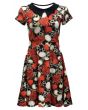 Half Skulls Roses Heart Wire All Over Printed Collar Dress