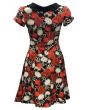 Half Skulls Roses Heart Wire All Over Printed Collar Dress