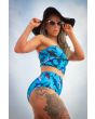 Sharks Sea Life Under Water Fish Printed Crop Bandeau Top High Waist Bikini Pants Coord Set