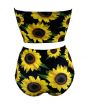 Gorgeous Sunflower Sunset Floral All Over Printed Crop Bandeau Top High Waist Bikini Pants Coord Set
