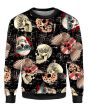 Unisex Gothic Vintage Skulls Floral Steampunk Union Jack Printed Crew Neck Sweatshirt Jumper