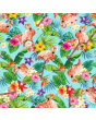 Tropical Flamingo Floral Flowers Retro 50's Print Stretch Spandex Fabric Stunning Dressmaking Leotards Leggings