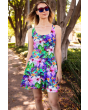 Tropical Floral Watercolour Exotic Palm Leaves Retro Vintage All Over Printed Fit & Flared Sleeveless Skater Dress