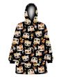 Unisex Kitty Cat Bows Sugar Skull Tattoo Floral Printed Oversized Blanket Fleece Hoodie