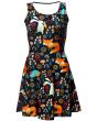 Fox, Rabbit And Hedgehog Animal Nature Print Fit & Flared Sleeveless Skater Dress