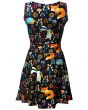 Fox, Rabbit And Hedgehog Animal Nature Print Fit & Flared Sleeveless Skater Dress