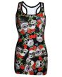 The Watcher Gothic Eye Floral Skull Roses Print Long Vest Top