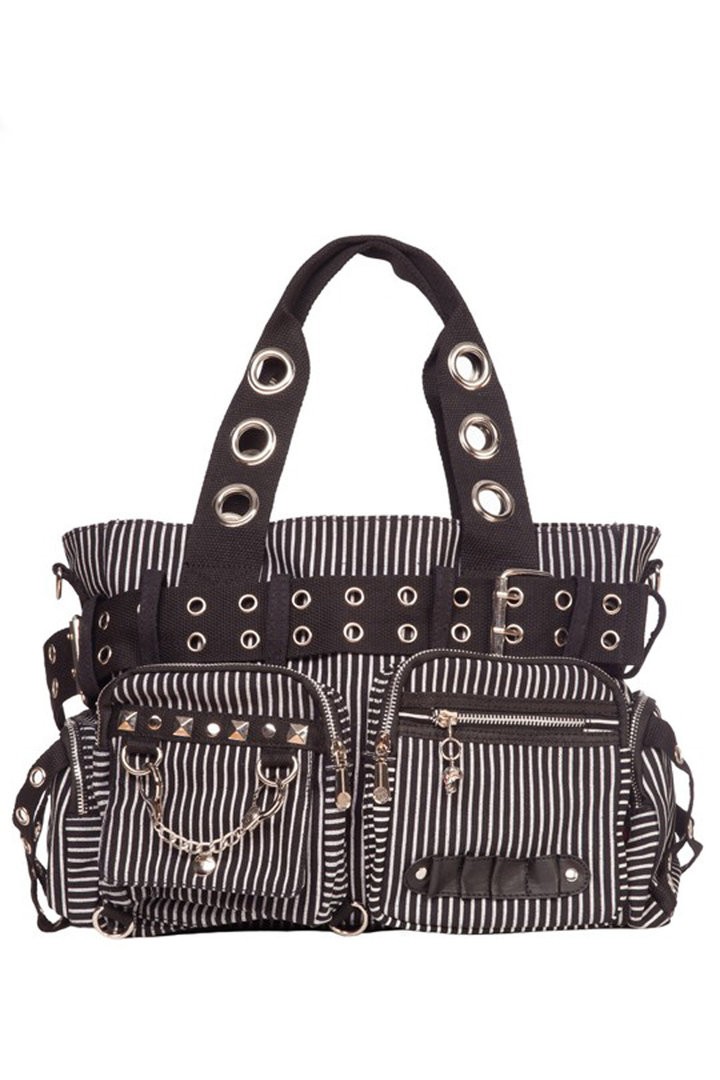 Striped Gothic Handcuffs Shoulder Handbag Hand Bag