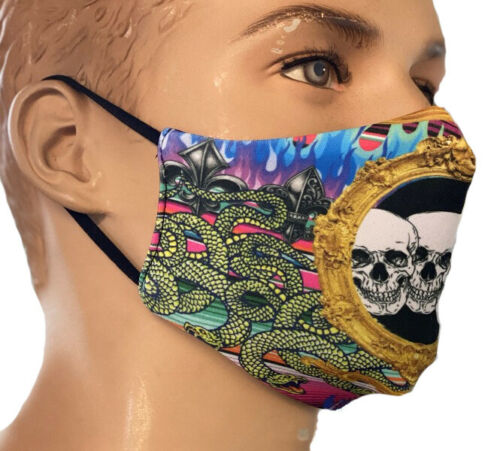Gothic Multi Flames Skulls Snakes Fire Punk Printed Reusable Washable Face Covering Masks