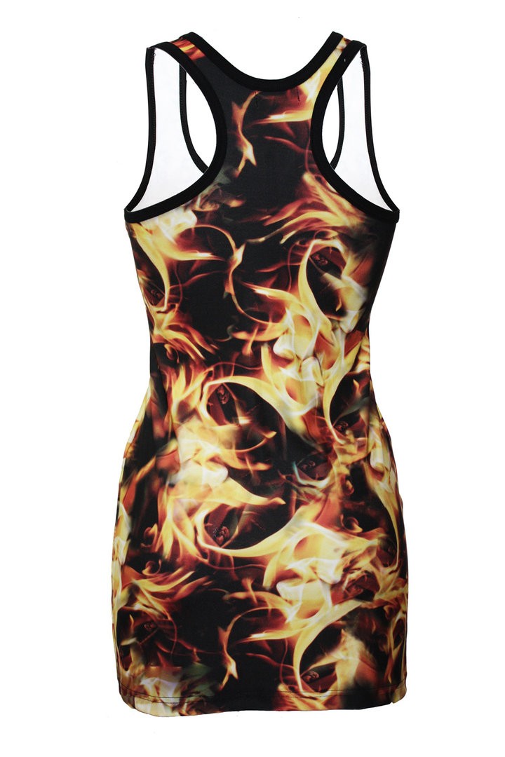 Sexy Hot Fire Flames Print Long Vest Tank Top
