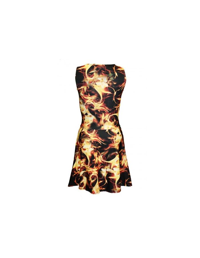 Sexy Hot Fire Flames Print Swing Gothic Sleeveless Skater Dress