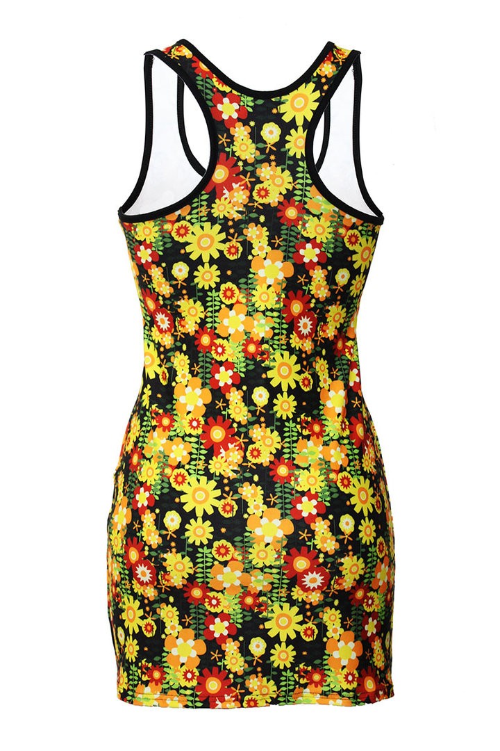 Retro Colourful Summer Flowers Wild Meadow Floral Print Long Vest Top
