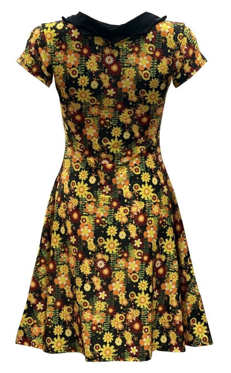 Retro Colourful Summer Flowers Wild Meadow Floral Printed Collar Dress