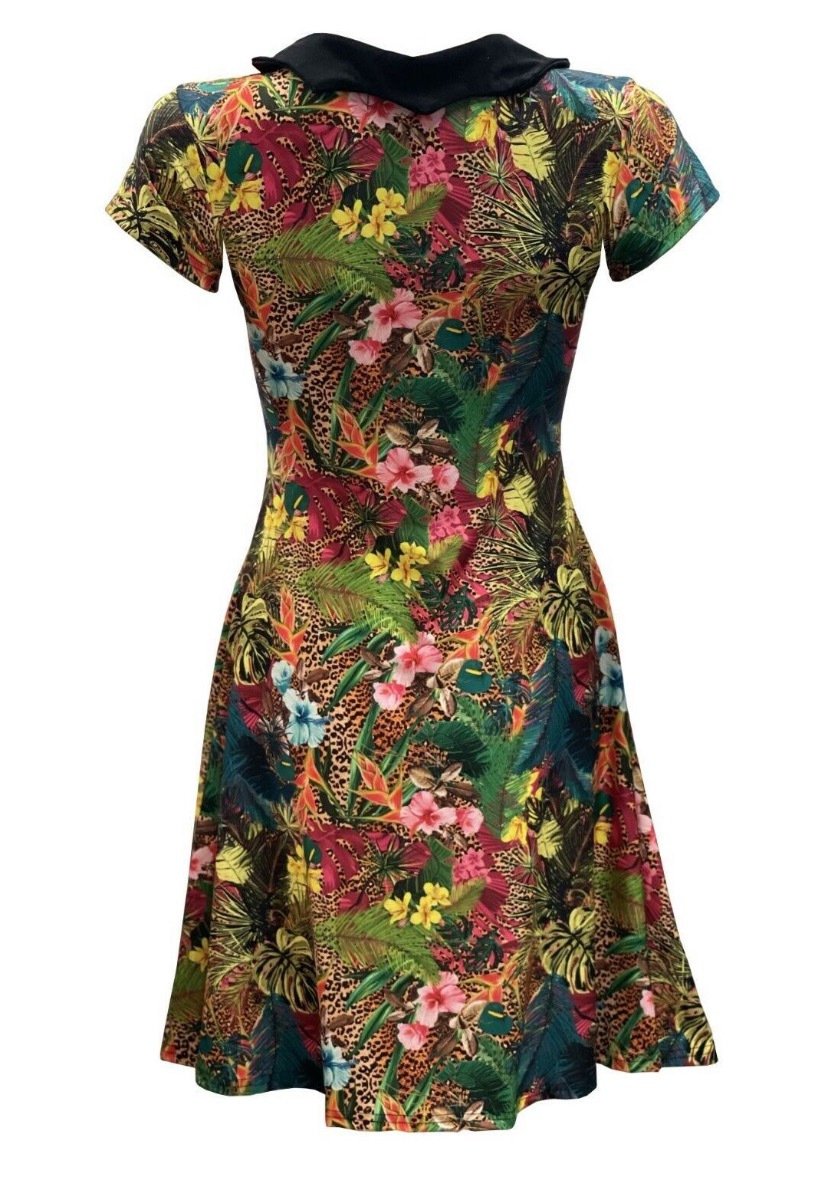 Tropical Floral Flowers Leaves Leopard Skin Animal Printed Collar Dress