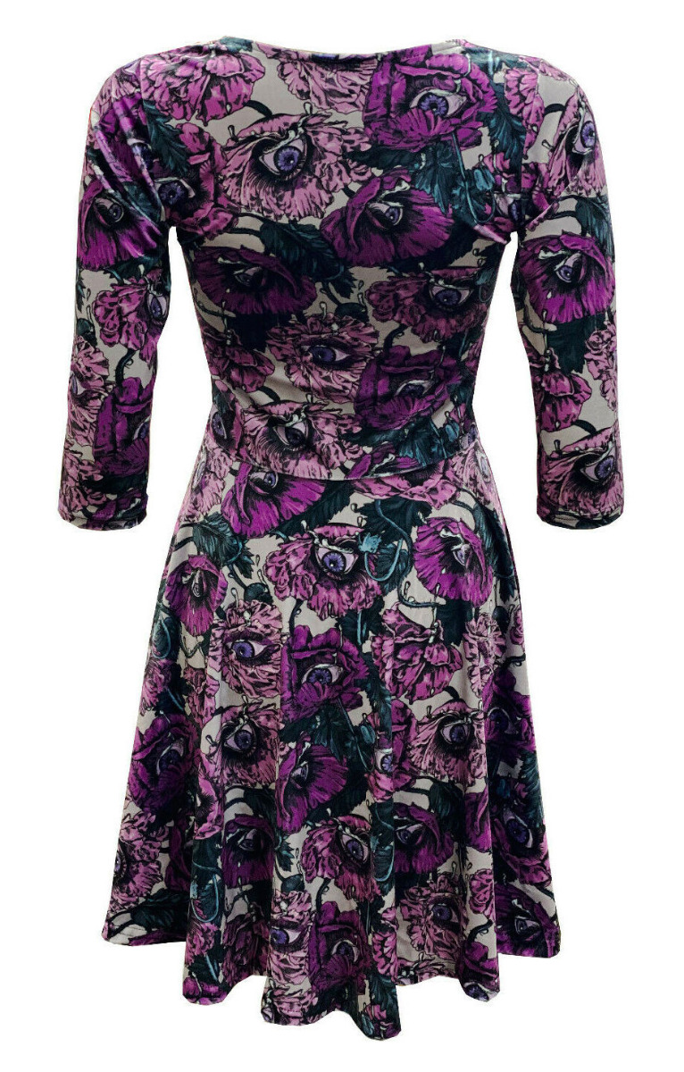 Flowers Floral Eyes Bloom Vintage Rockabilly Printed Velvet Velour Dress