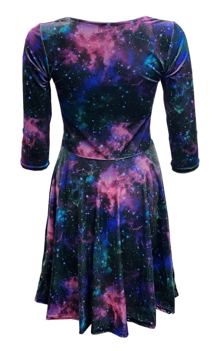 Galaxy Space Universe Stars Cosmos Planets Printed Velvet Velour Dress