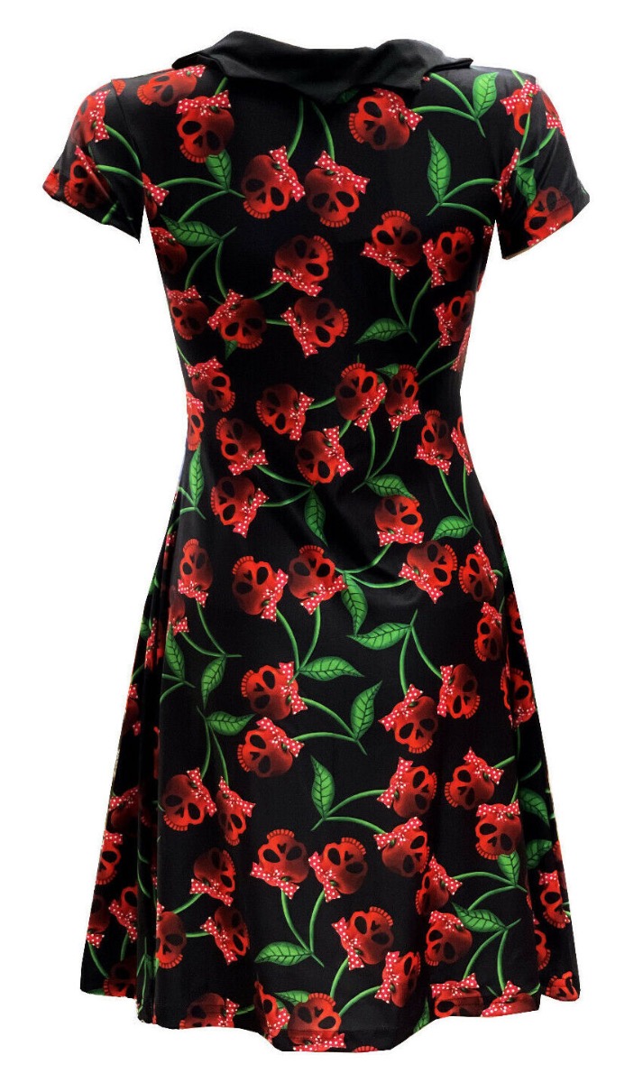 Gothic Cherry Skulls Printed Collar Dress