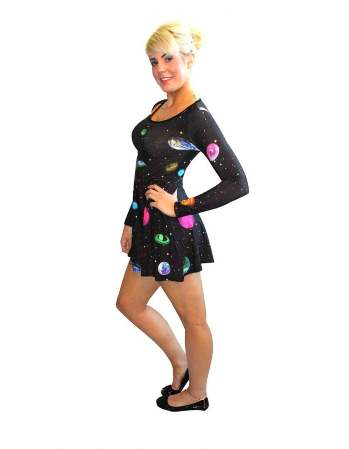 Disco Galaxy Long Sleeve Fit & Flared Skater Dress