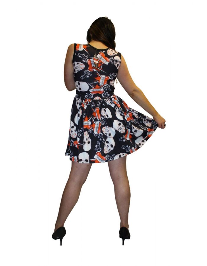Women's Skull Heart Insanity Punk Rock & Roll Rockabilly Swing Sleeveless Gathering Dress Goth Punk Emo