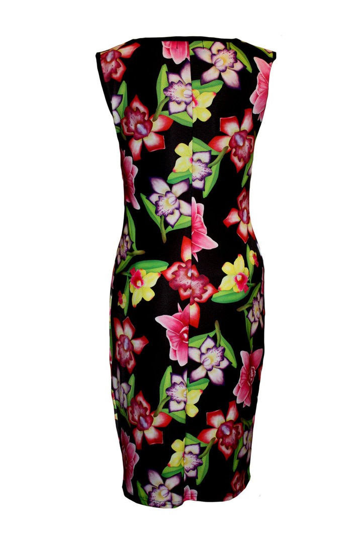 Exotic Orchids Floral Bodycon Wiggle Style Pencil Dress