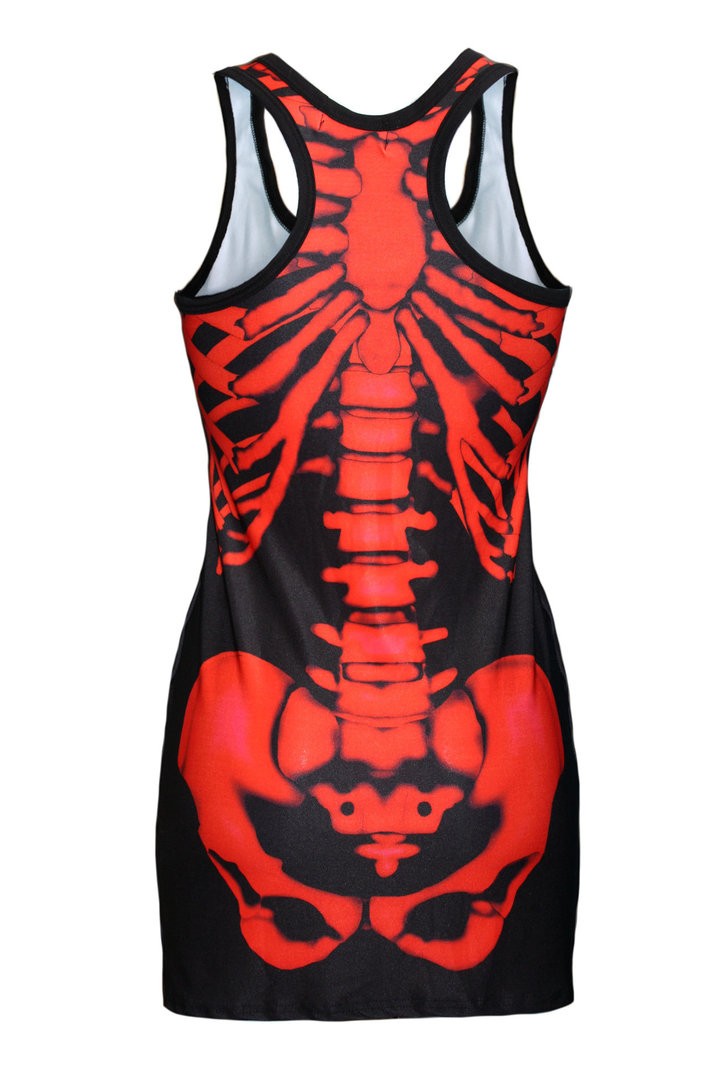 Lovely Bones Black & Red X-Ray Skeleton Block Print Long Top