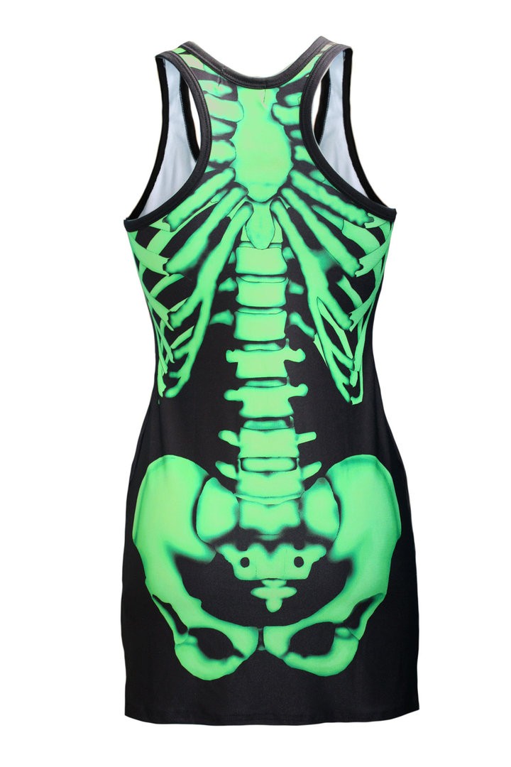 Lovely Bones Black & Green X-Ray Skeleton Block Print Long Top