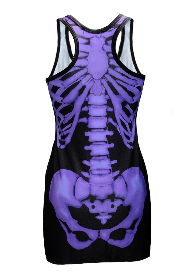 Lovely Bones Black & Purple X-Ray Skeleton Block Print Long Top