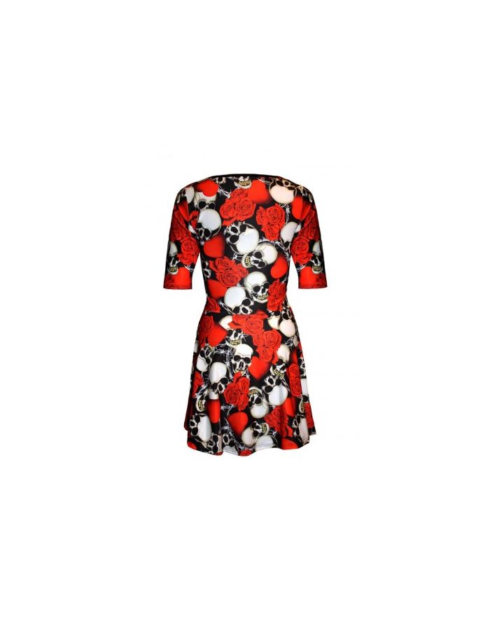 Half Skulls Roses Heart Wire Gothic Short Sleeve Skater Dress