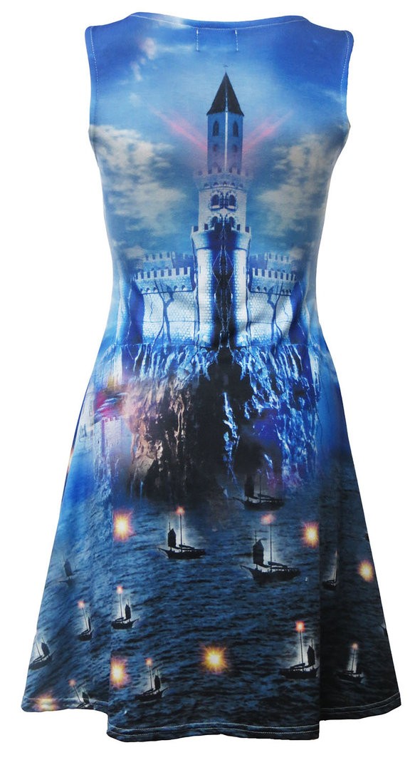 Beautiful Fantasy Castle On The Cliffs Sailing Boats Sleeveless Skater Dress