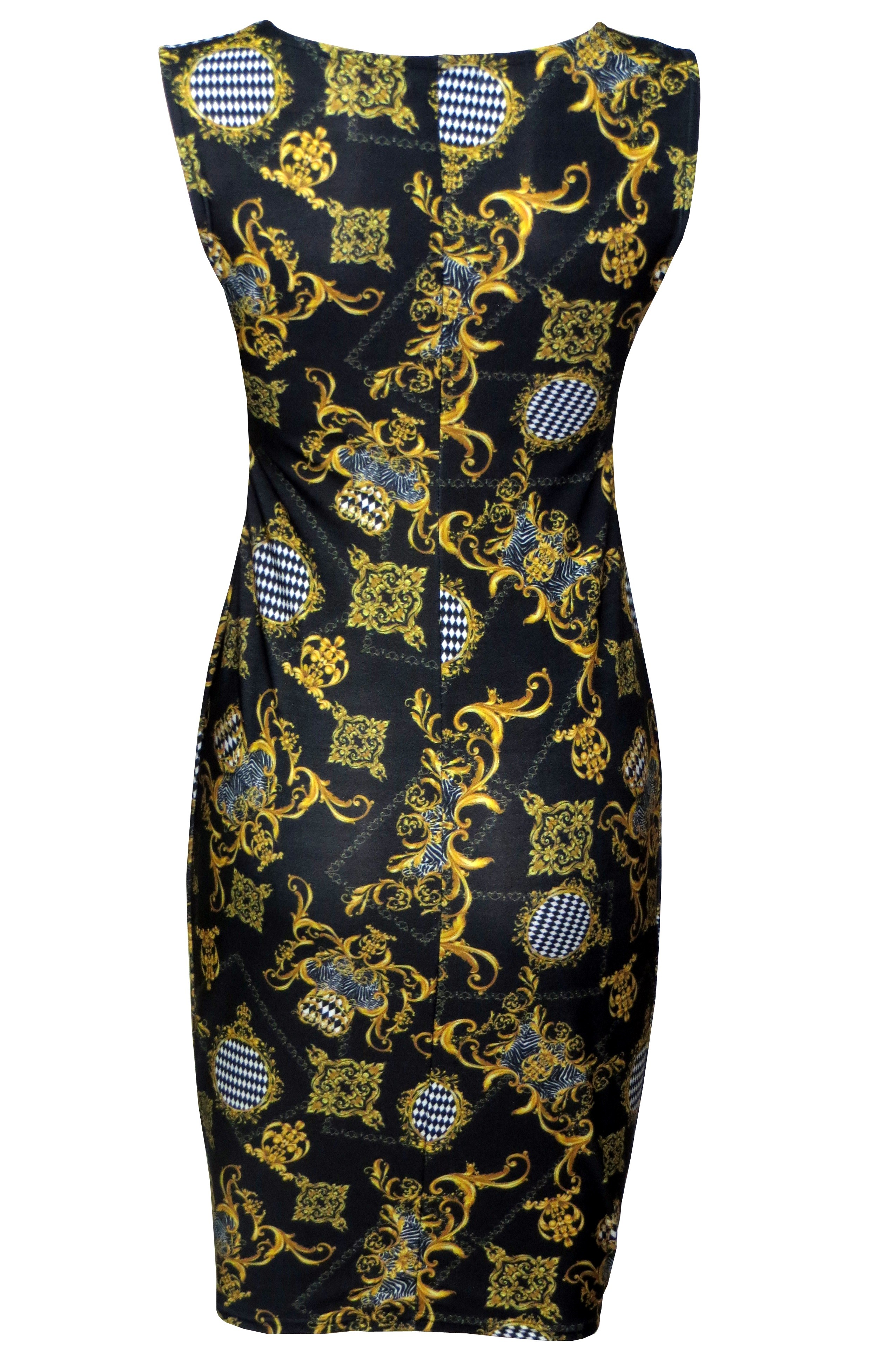 Luxury Royal Baroque Floral Damask Print Midi Bodycon Dress