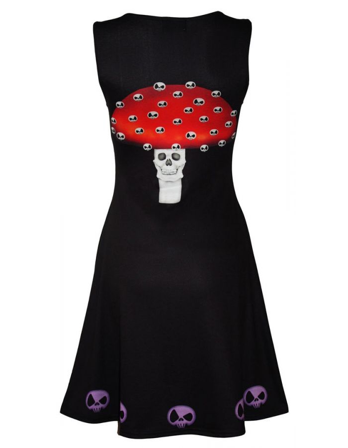 Dark Fairy Skulls Gothic Halloween Sleeveless Skater dress
