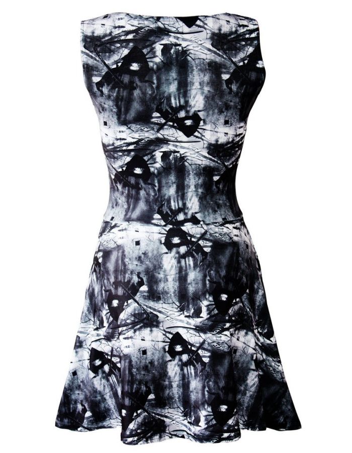 Gothic All Over Grim Reaper Bats Crow Spooky Trees Print Sleeveless Skater Dress