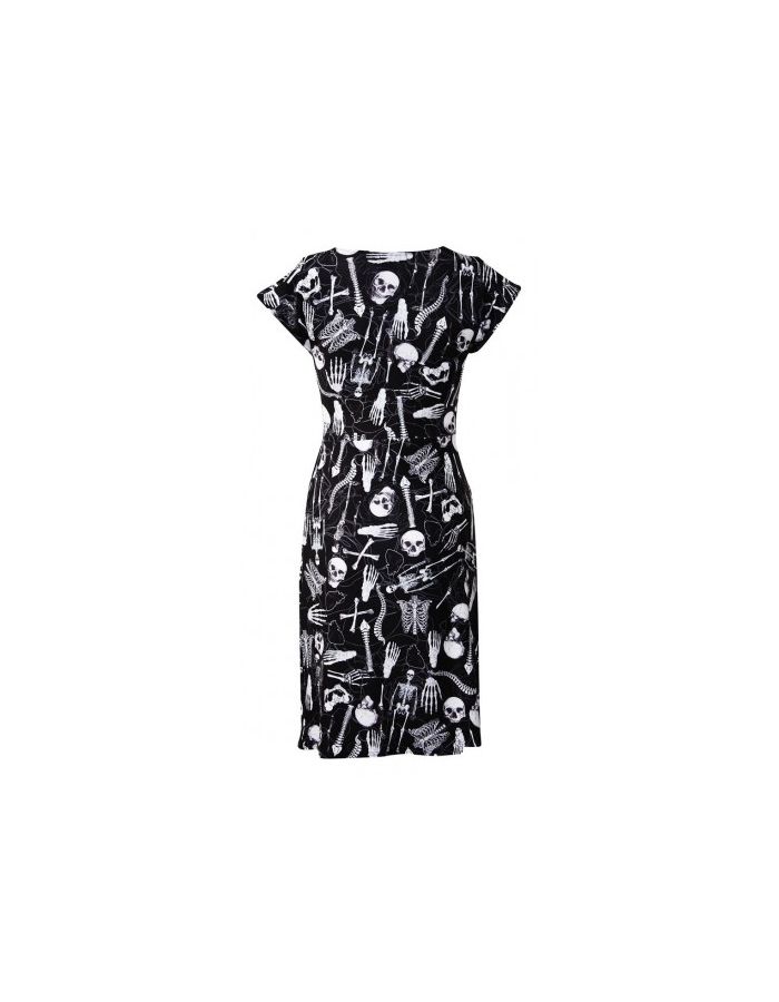 Gothic Skeletons Skulls Anatomy Bones Ribcage Heart Print Wrap Dress