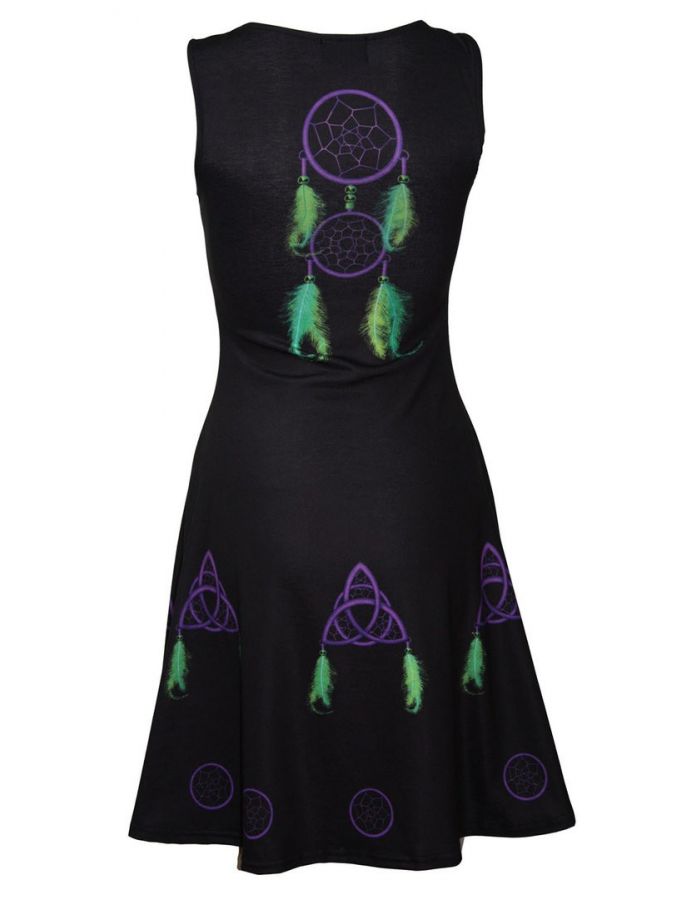 Gothic Dream Catchers Celtic Symbols Spiritual Block Print Sleeveless Skater dress