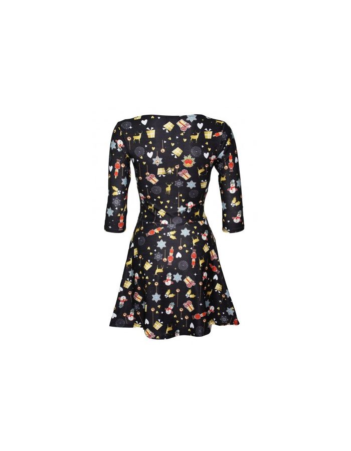 Ladies Christmas X-Mas Presents Snowmen Nutcrackers Print 3/4 Sleeve Skater Dress