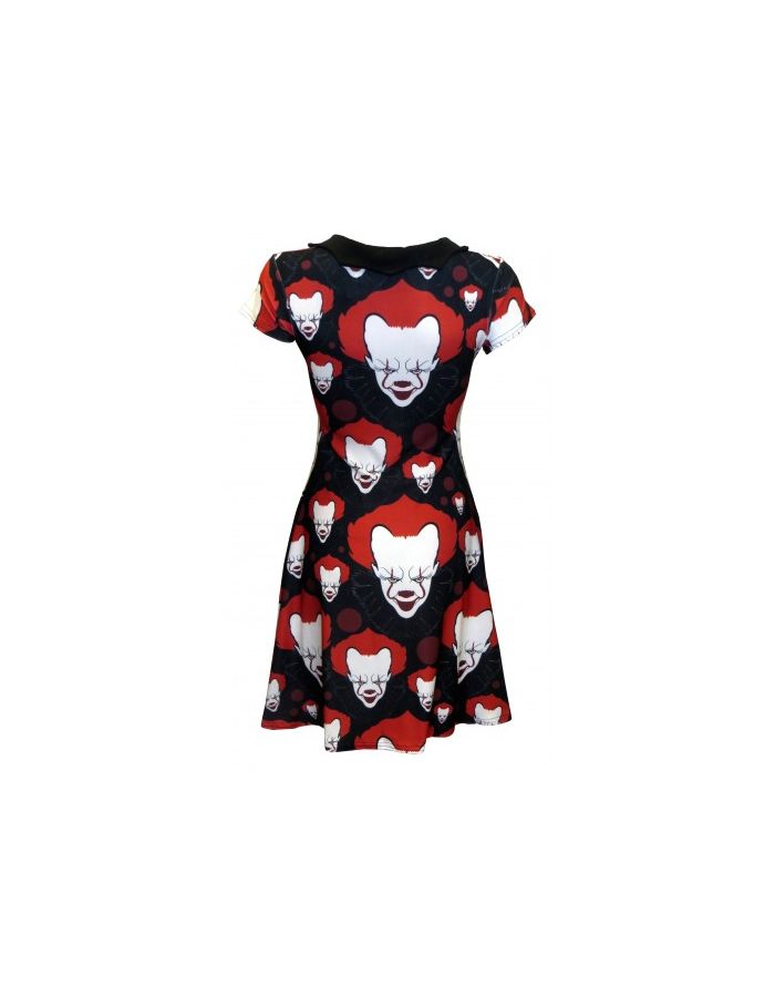 Scary Killer Clown Joker Evil Horror Halloween Print Bats Collar Skater Dress