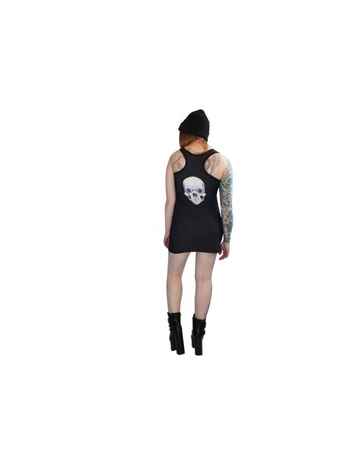 Gothic Blue Eyed Smiling Skull Long Tank Top Dress 