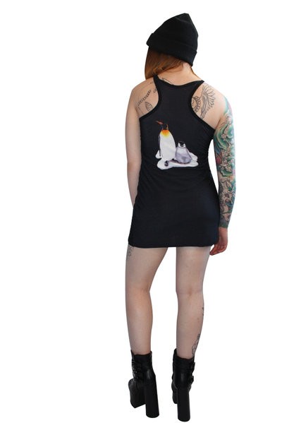 Gothic Cute Penguins Animal Long Tank Top Dress 