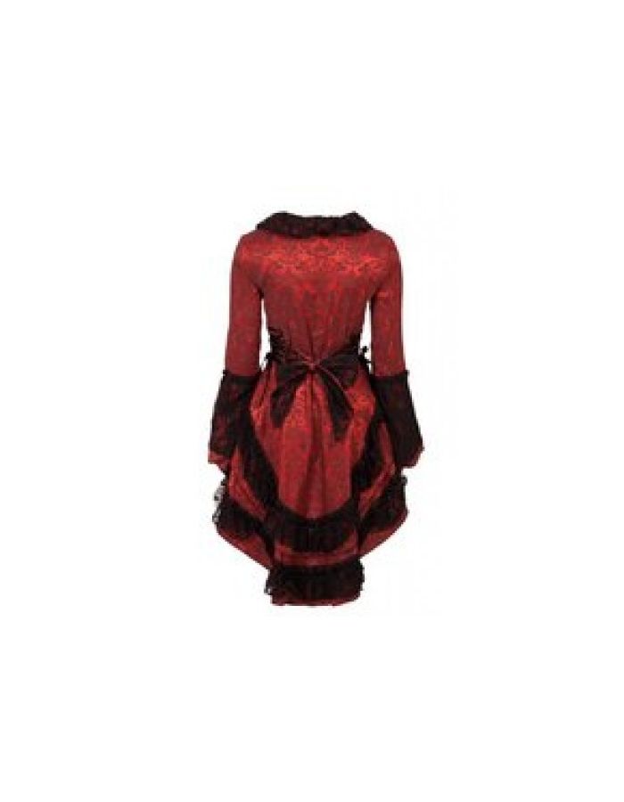 Red And Black Victorian Brocade Satin Damask Gothic Steampunk Lace Frock Jacket Coat