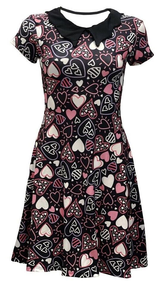Love Hearts Design Printed Collar Dress