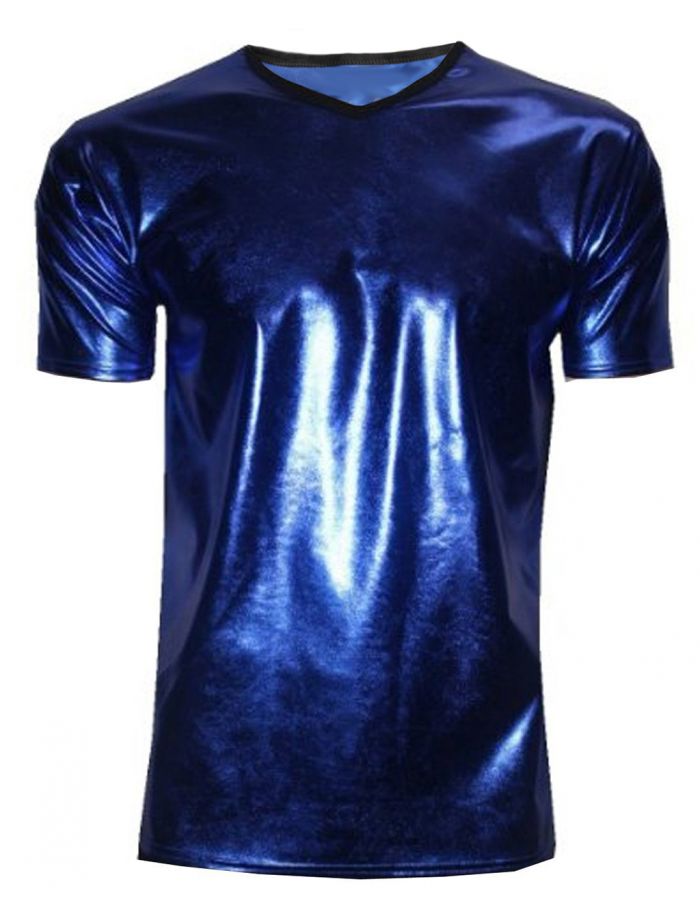 Men's Metallic Wetlook Shiny PVC Blue T 