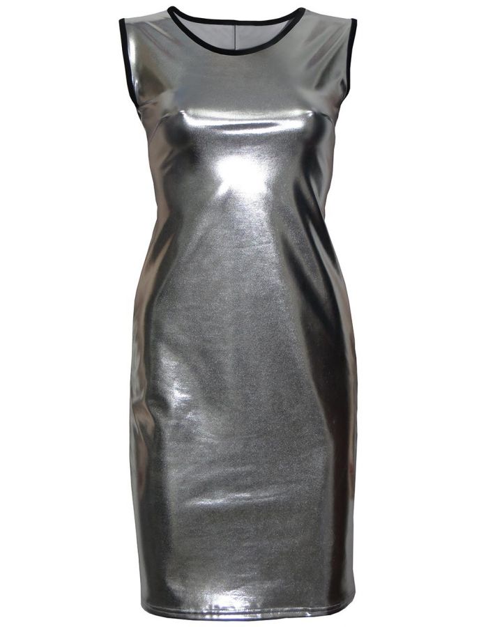 Metallic Silver Wetlook Midi Bodycon Dress