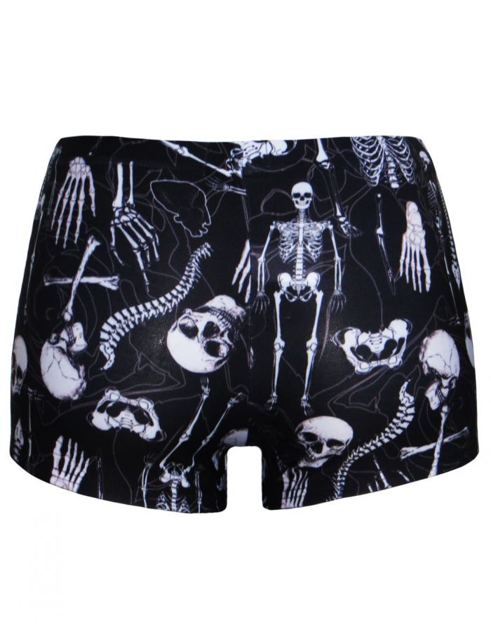 Gothic Skeletons Skulls Anatomy Bones Ribcage Heart Print Shorts Hot Pants