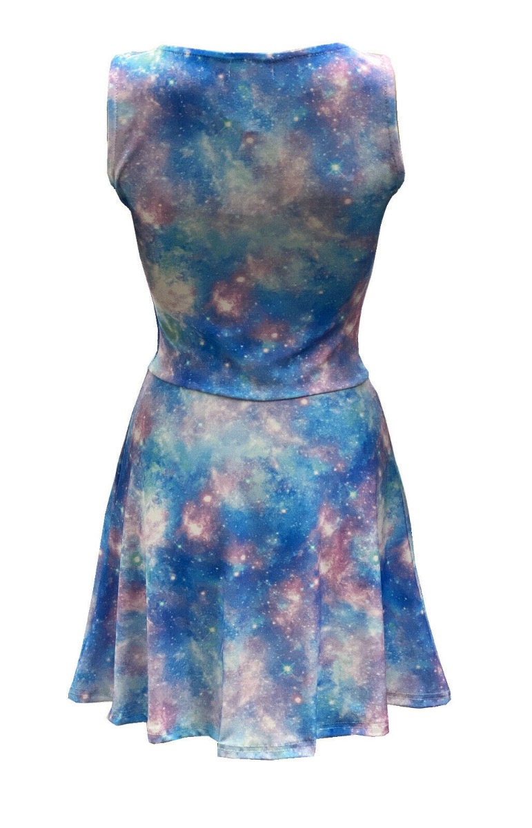 Light Galaxy Space Universe Stars All Over Printed Fit & Flared Sleeveless Skater Dress