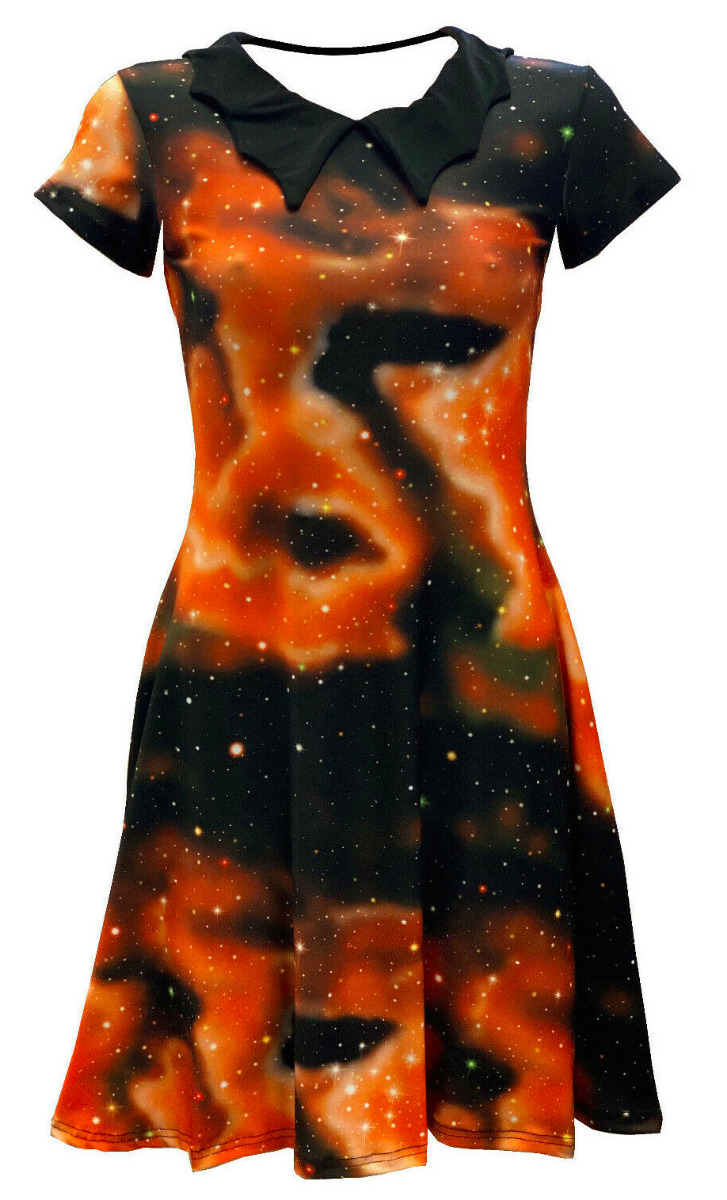 Galaxy Planets Universe Printed Bats Collar Dress