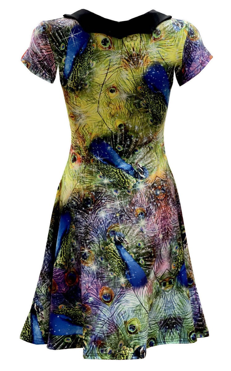 Bright And Colourful Peacock Feathers Animal Printed Collar Dress