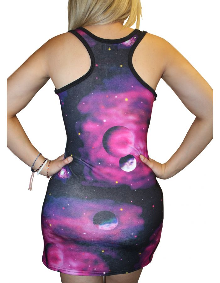 Purple Galaxy Planets Space Print Long Vest Tank Top