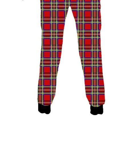 Unisex Red Tartan Classic Punk Fleece Printed Sweatpants Jogging Bottom